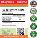 UDAF Certified Organic Ashwagandha with Black Pepper - 180 Capsules - 1965mg Extra Strength for Stress, Sleep, Mood, Thyroid, Focus, Hair, Vegan Pure Root Extract Powder - Men and Women Supplements