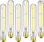 T10 LED Bulb E26 60 Watt Dimmable 7.3 INCH Tubular Long Light Bulbs, 5000K Cool White Tube Light Bulb for Candelabra, Wall Scones, Chandelier and Ceiling Fan, 120V 600Lumens 6 Pack