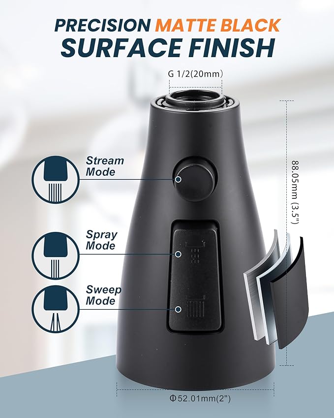 ARCORA Kitchen Faucet Spray Head Matte Black, 3-Function Kitchen Sink Spray Nozzle with 9 Adapters, Kitchen Faucet Head Replacement Compatible with Moen, Delta, American Standard Faucets