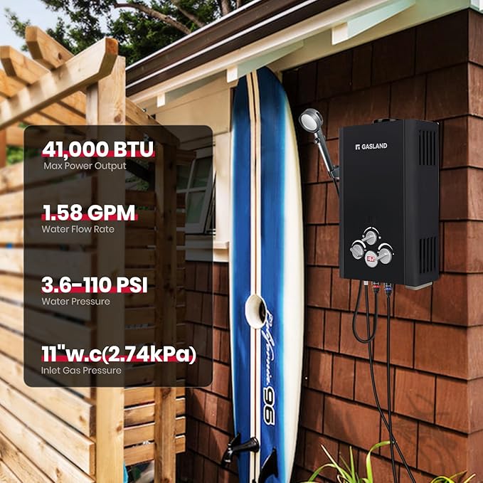 GASLAND 6L 1.58GPM Portable Propane Tankless Water Heater with 1.6 GPM Water Pump and 1/2" Twist-On Pipe Strainer