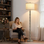 62" Floor Lamps for Living Room,3 Color Temperature Retro Standing Lamp, Vintage Farmhouse Floor Lamp with Rotary Switch, Rustic Resin Tall Lamps for Living Room, Bedroom, Office, Corner(Light Gray)