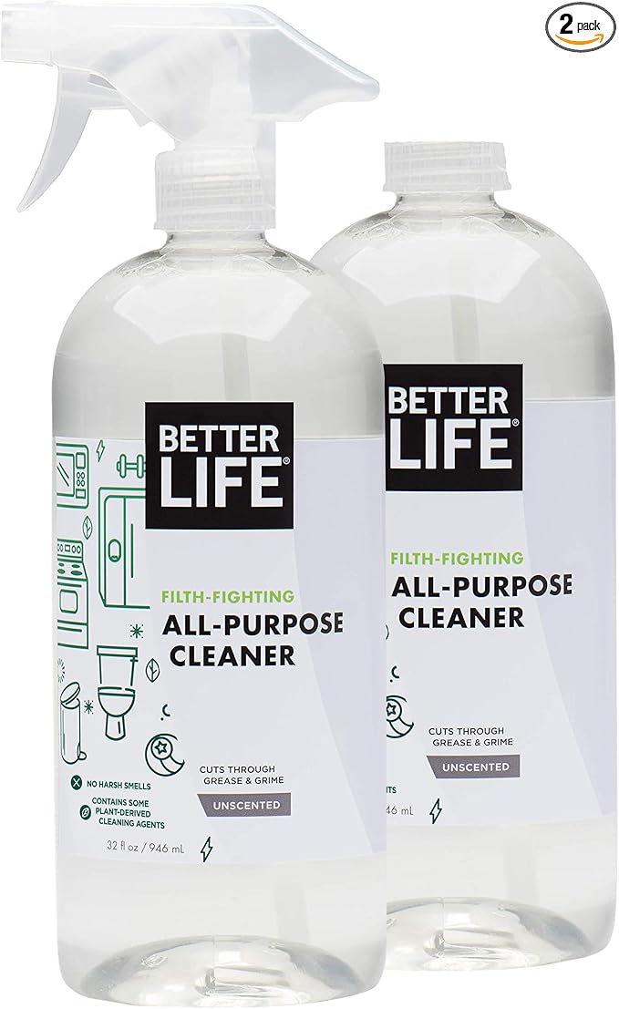 Better Life All Purpose Cleaner - Multipurpose Home and Kitchen Cleaning Spray for Glass, Countertops, Appliances, Upholstery & More - Multi-surface Spray Cleaner - 32oz (Pack of 2) Unscented