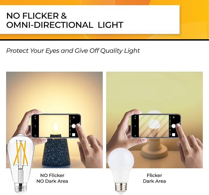 Hizashi Vintage LED Edison Bulb Dimmable, 6W Equivalent 60W, E26 Base Light Bulbs, 2700k Warm White, 700LM, High CRI 95+ Eye Protection, Clear Glass, Pack of 18