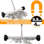 Toolwiz 17" Rolling Magnetic Sweeper 8.8lbs, with 16 lbs Telescopic Magnetic Pick Up tools –Lightweight Pick-up Sweeper with Wheels for Nails, Screws & Metal Debris Home Use Workshop Garage