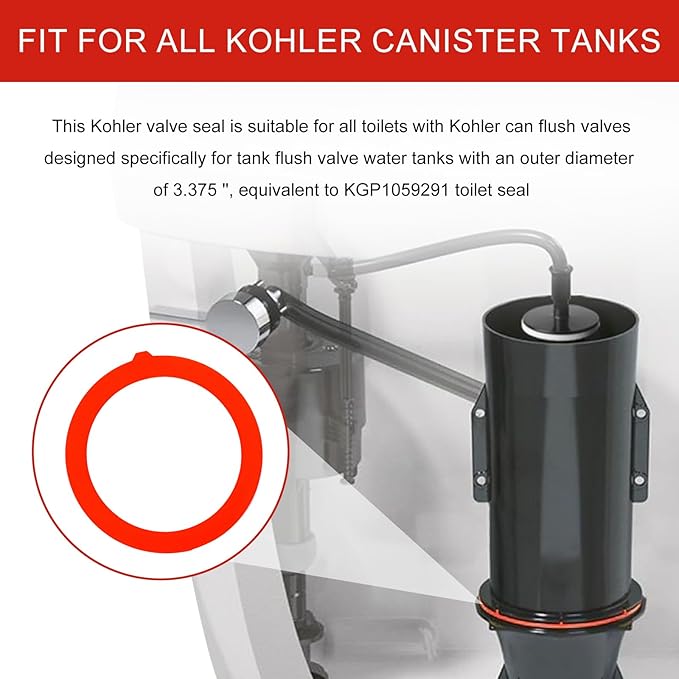 5 Pack Flush Valve Seal for Kohler,Toilet Tank Parts GP1059291 Silicone Replacement - Upgraded Leak-Proof Gasket Seal Kit Compatible with Kohler Canister, K-GP1059291
