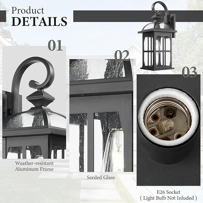 Darkaway 2pcs Large Outdoor Wall Light, 22inch Exterior Light Fixture with Seeded Glass, Aluminum Outside Lights Sconces Exterior Lighting for House Porch Patio Doorway