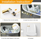 Hibbent Universal Metal Front Mount Toilet Handle Replacement Kit, Brass Toilet Flush Tank Lever with Stainless Steel Flapper Chains for Most Toilets, Shiny Gold
