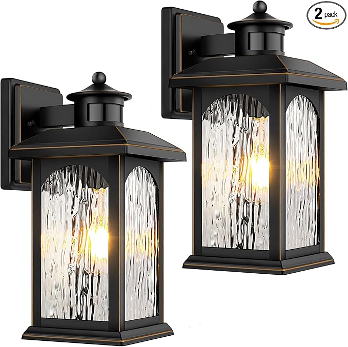2 Packs Motion Sensor Outdoor Sconce - Advanced Dusk to Dawn Outdoor Lighting, Retro Motion Sensor Porch Light Fixtures, Black Waterproof Exterior Lantern Wall Mount for Garage, Outside, Anti-Rust