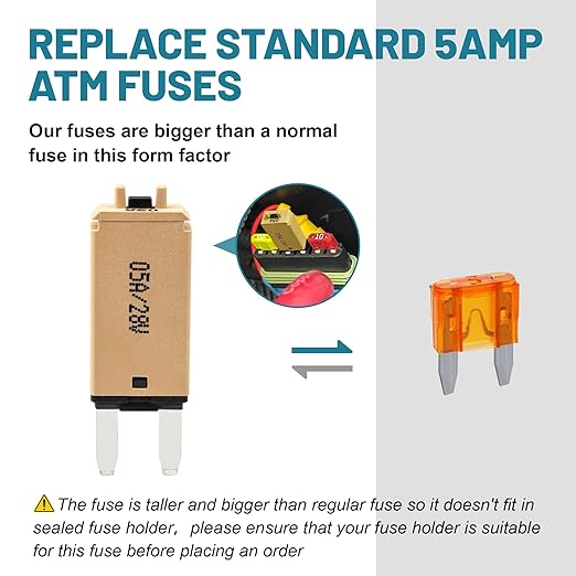 NuIth Manual Reset 5A Mini Fuse Circuit Breakers, E73 Low Profile ATM Circuit Breaker Blade Fuse DC 28V Resettable Standard Blade Fuses for Car Truck RV Marine (2PCS-5A)