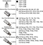 AOBEN 64Pcs Master Torx Bit Socket and External Torx Socket Set, 1/4, 3/8, 1/2-inch(E4-E24, T6-T70,TT6-TT70,TP8-TP60), S2 and Cr-V Steel, Includes Socket Adapters