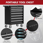 7 Drawers Rolling Tool Chest with Wheels, Rolling Tool Chest with Drawers, Portable Rolling Tool Boxes with Wheels, Tool Box Storage Cabinet with Locking System for Garage (Black, 7 Drawers)
