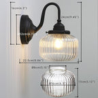 Vintage Gooseneck Wall Sconce 1-Light with Clear Striped Glass Globe Shade Indoor Hardwired Wall Mounted Lamp Fixture