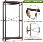 Homykic Bamboo Clothes Rack with Shelves and Double Hang Rods, Portable Closet System Garment Rack for Hanging Clothes, Tall Clothing Rack Corner Closet Organizer, Easy to Built, Espresso