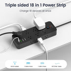 Surge Protector Power Strip with USB Ports, 14 AC Outlets with 4 USB Ports (1 USB C), 5 Feet Cord with Multiple outlets, 1875W/15A, One Touch Switch Button, Wall Mountable for Home, Office-Black