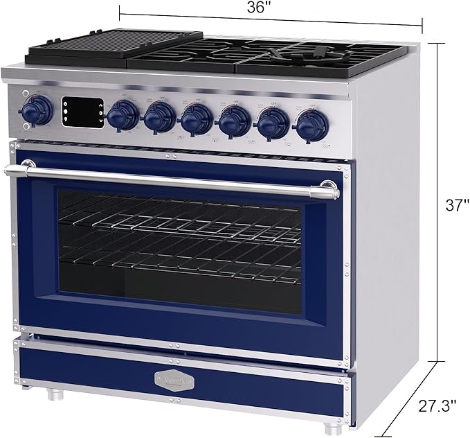 Akicon 36" Freestanding Gas Cooktop Oven Combo, Features 6 Sealed Burners, 5.2 Cu.ft Rapid Convection Oven, Convertible Fuel (NG/LP), Durable Cast Iron Grating (CBSCBSB1)