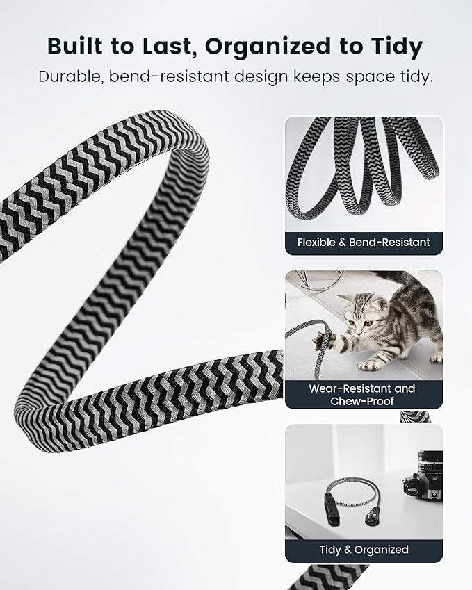 SURAIELEC 2 Pack Flat Extension Cord 3FT, 360° Rotating Plug, Braided Flat Plug with 3 Outlets, 16 AWG Thin Black Extension Cord for Indoor Use, Home, Office, Compact Spaces, ETL Listed