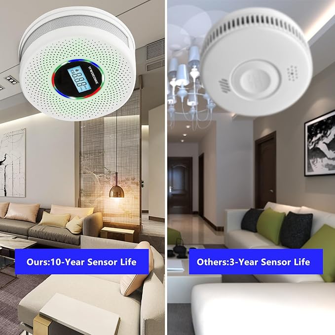 3 Pack Upgraded Combination Smoke and Carbon Monoxide Alarm Detector, Dual Sensor Smoke Alarm&Carbon Monoxide Detector (Includes Battery)