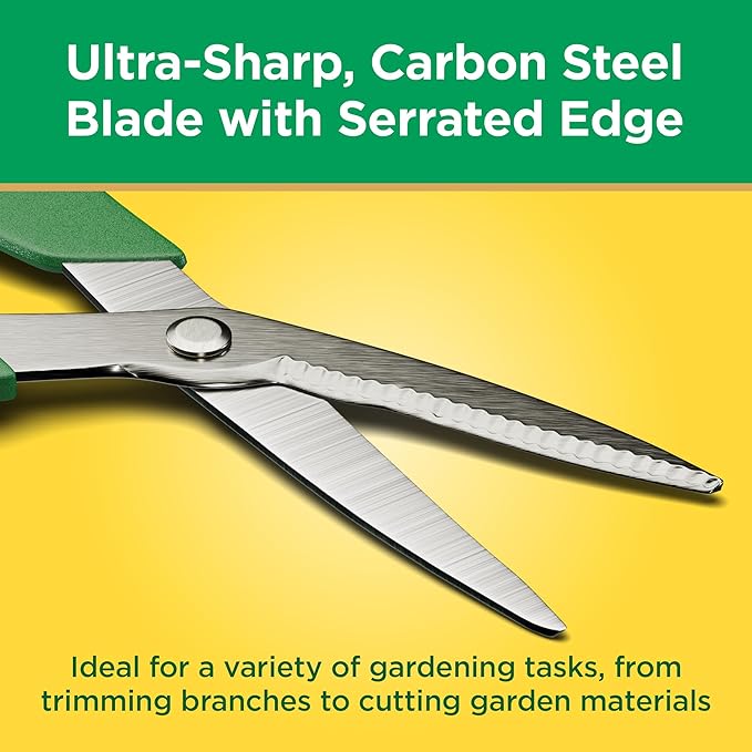 Miracle-Gro 8 in. All-Purpose Steel Garden Utility Shears with Serrated Blades – Comfort Grip Yard and Garden Scissors for Pruning Plants, Flowers, and Herbs