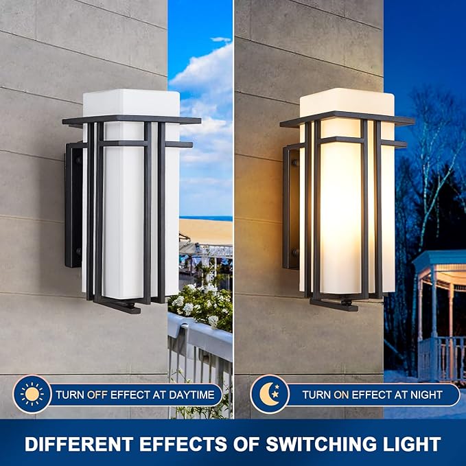 Large Outdoor Wall Lights 15.35" H x 6.7" W, Waterproof Wall Lantern Exterior Light Fixture for Entryways Yards Garage Front Porch, Metal Frame with Frosted Glass, Black (Large)