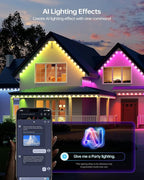 ASAHOM AI Permanent Outdoor Lights S107C, 150FT with 108 RGBCW LED Lights and Dual Output, 30,000 Lighting Effect Combination, IP67 Waterproof for House Halloween Christmas and Daily Decoration, White