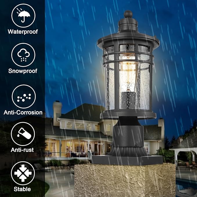 Darkaway Outdoor Post Lights Lamp Posts Outdoor Lighting, Waterproof Aluminum Post Lights Outdoor Light Fixtures with Glass, Light Posts for Outside Patio Yard (2 Pack, Black)