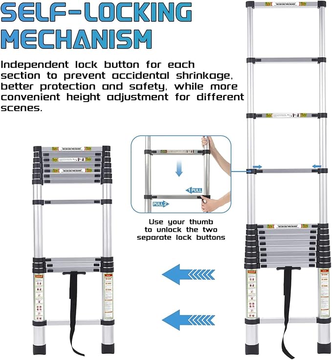 Telescopic Ladder, 16.5FT RIKADE Aluminum Telescoping Ladder with Non-Slip Feet, Portable Extension Ladder for Household and Outdoor