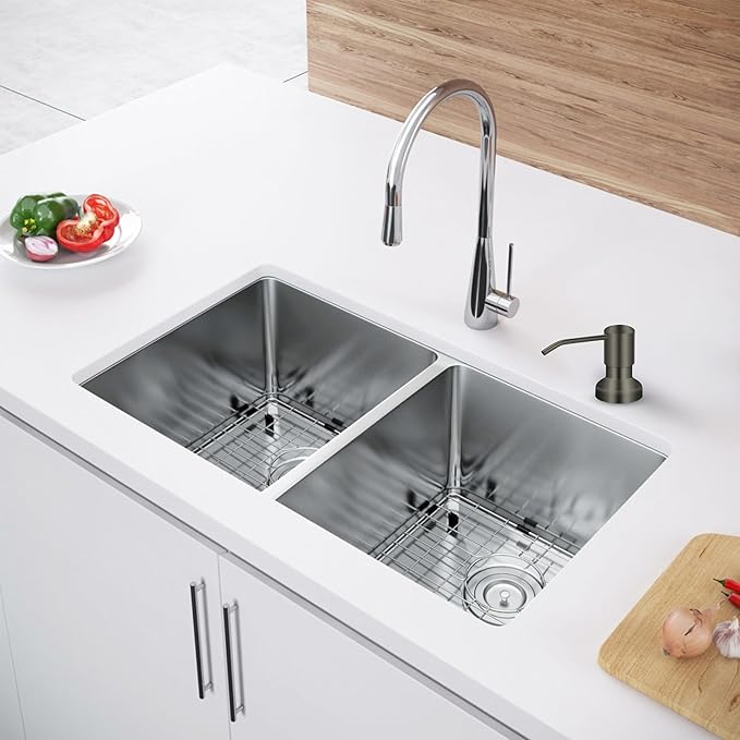 Soap Dispenser for Kitchen Sink, Sink Soap Dispenser with Longer Threaded Shaft, Stainless Steel Pump with 47" Extension Tube, Connects Directly to Dish Soap Container, Wide Pump Head Base（Gray）