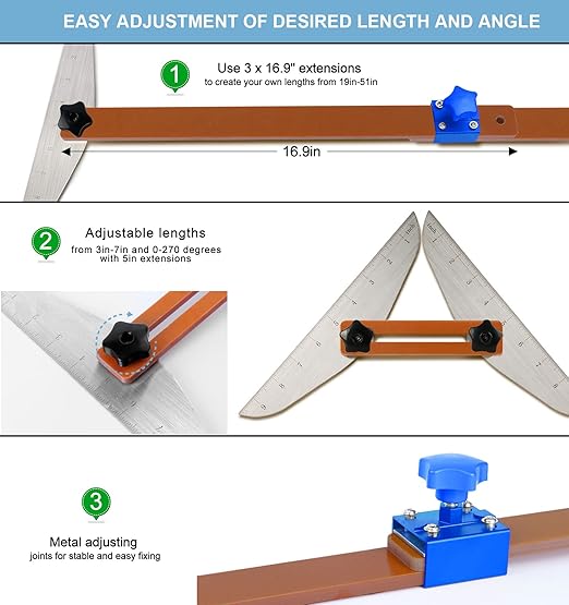 Stair Tread Template Tool - Stair Tread Gauge, Stair Tread Jig, Adjustable 7.67" to 49" in Length, Stair Tread Measuring Tool Suite for Stairs, Risers, Partitions, Shelf Scribe Layout