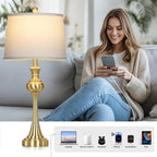 28.75" Gold Table Lamps for Living Room,Touch Lamps for Bedrooms Set of 2 - Nightstand Table Lamp with USB C+A, 3 Way Dimmable Bedside Lamps End Tables, Antique Brass
