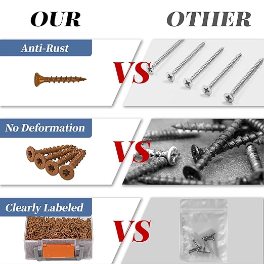 Deck Screws 1-1/4 Inch, 1000 Pcs Wood Screws#8 x 1-1/4", Rust Resistant, Epoxy Coated Exterior Wood Screw, Torx/Star Drive Head Outdoor Screws, Includes 2 Pcs T25 Star Bits, Brown
