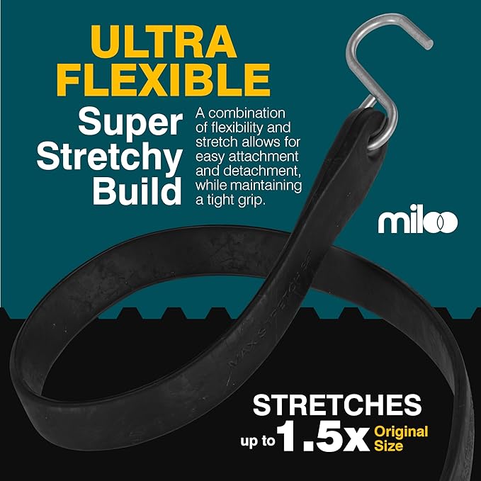 Miloo Rubber Bungee Cords with Hooks - Heavy Duty Tarp and Cargo Straps - Made in USA - 10 Inch Pack of 50