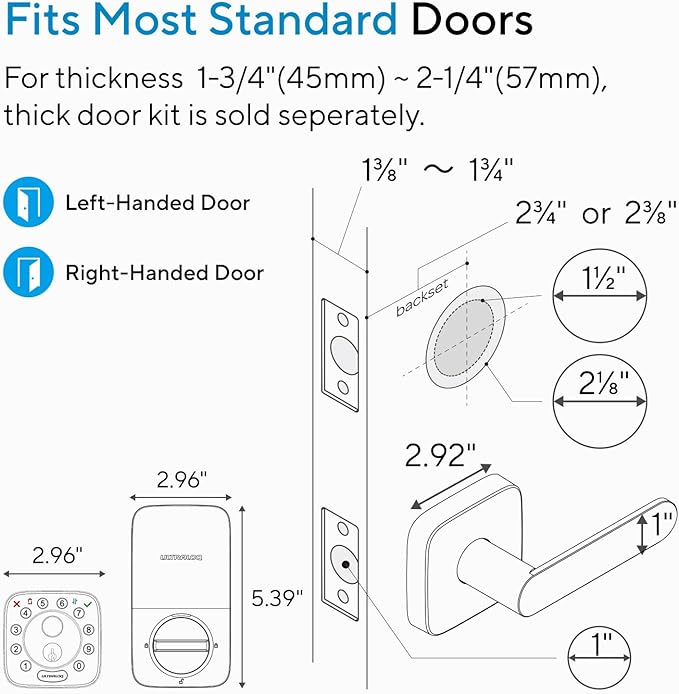 ULTRALOQ Bolt Fingerprint WiFi Smart Lock with Handle Lever Set, Front Door Lock Set, Keyless Entry Deadbolt with Fingerprint, App Remote Control, Keypad, Auto Unlock, 10 Mon. Battery, BHMA Certified