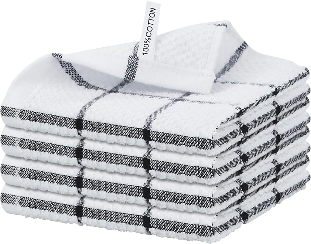 Nialnant 4 Pack Kitchen Dish Cloths,100% Cotton Dish Rags for Washing Dishes,Quick Drying Kitchen Towels,12x12 Inches,Black Plaid