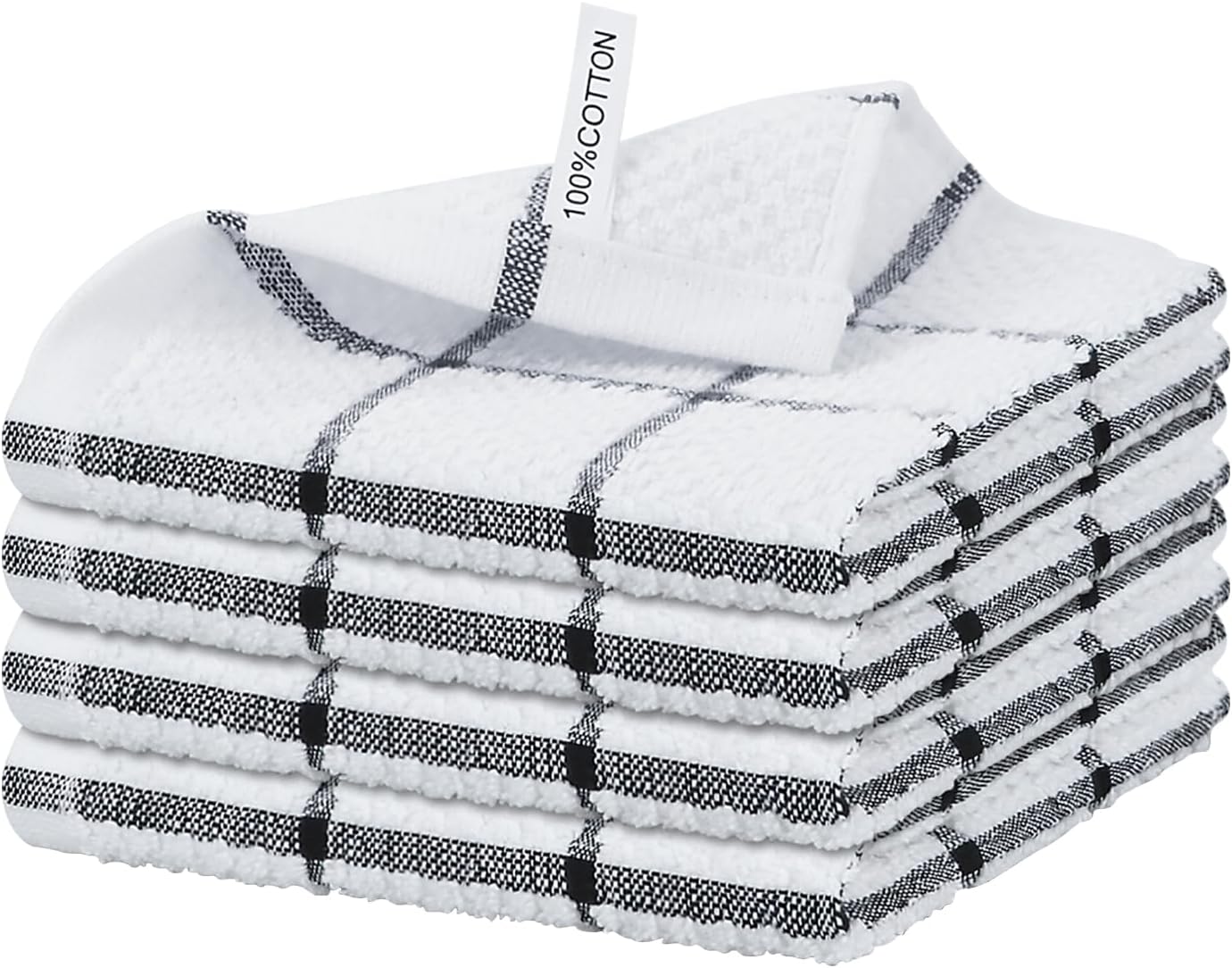 Nialnant 4 Pack Kitchen Dish Cloths,100% Cotton Dish Rags for Washing Dishes,Quick Drying Kitchen Towels,12x12 Inches,Black Plaid