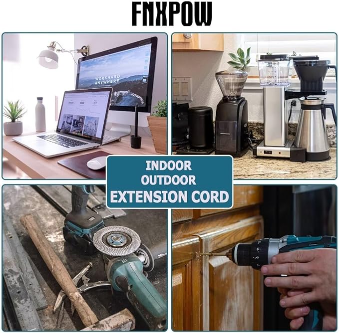 Indoor Outdoor Extension Cord 8 FT Waterproof, 16/3 Gauge Heavy Duty Black Extension Cords, 13A 1625W SJTW Extension Cord with 3 Prong Grounded Plug, Great for Tools, Lights, UL Listed.