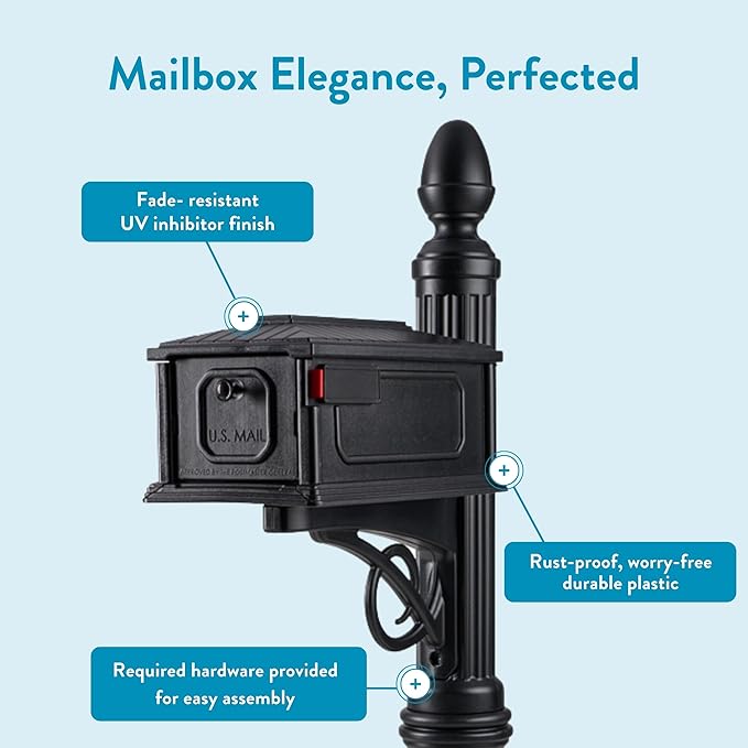 Architectural Mailboxes Stratford Plastic Mailbox and Post Kit, SC000BAM, Black, Medium Capacity