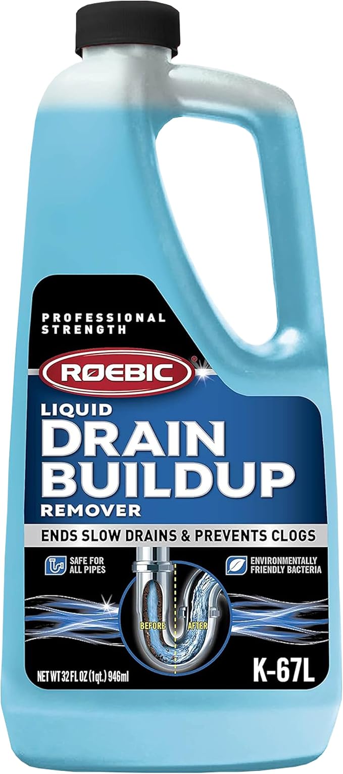 Roebic K-67 Liquid Drain Cleaner, Pipe Buildup Remover with Bacteria Enzymes for Household Drains and Sink Traps, Safe for Kitchen and Bathroom Sink, 32 fl oz