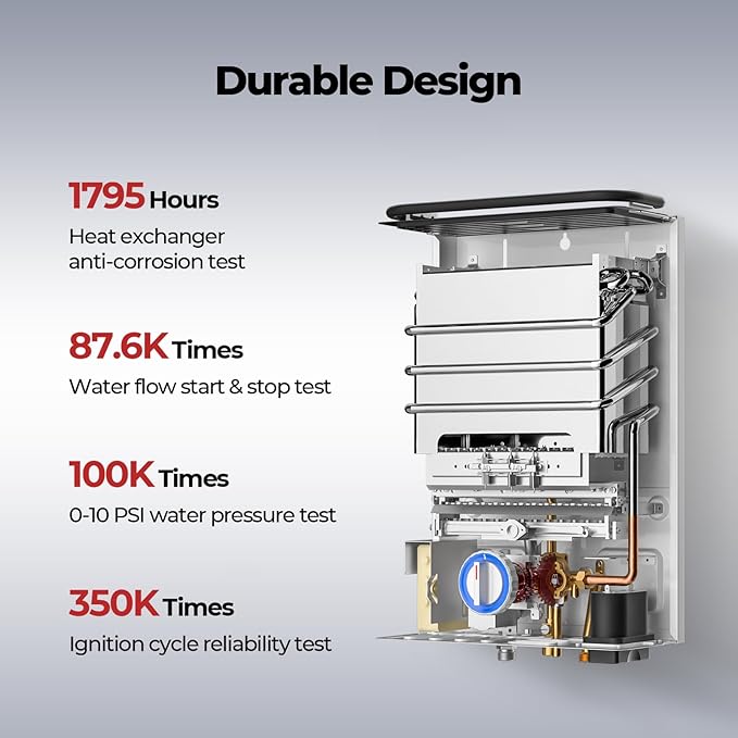 CAMPLUX First F10 Tankless Water Heater with 3-Level Adjustable & Foldable Handle, 2.64GPM, Screw-Free Design, 68,000 BTU Outdoor Portable Propane Water Heater for Camping, LED Digital Display, White