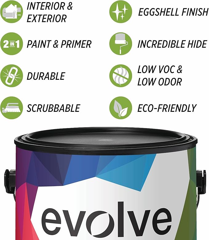 EVOLVE Paint & Primer: Environment-friendly, Low Sheen with One-coat Coverage for Interior & Exterior surfaces (Ivory Cloth, 5-Gallon)