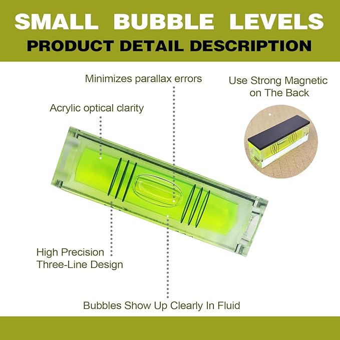 4Pcs Magnetic High Precision Small Bubble Level 52x20x15mm Three Line Horizontal Mini Spirit Level for Picture Hanging 3D Printer RV Camping & Carpentry
