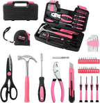 39-Piece Household Tool Set in - Perfect for Home, Garage, Office and Dorm Use - Essential Tools for The Whole Family (Pink)