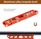 BETHEL 9 Inch Magnetic Torpedo Level with 4 Bubble Vials, V-Groove & Magnetic Rails, Orange Aluminum Alloy Construction