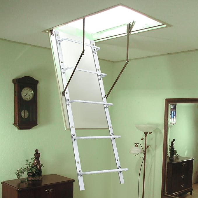 5-Rung Heavy Duty Steel Fire Escape Ladder, Powder-Coated Basement Egress Window Ladder, Wall Mounted, 56.2" L x 17.9" W, White