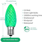 Meconard C9 Led Replacement Christmas Light Bulbs, C9 Shatterproof Led Bulbs for Christmas Indoor Outdoor String Lights, E17 Intermediate Base, Commercial Grade Holiday Bulbs, Green, 25Pack