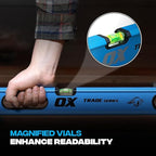 OX Tools Trade Series 4ft Non Magnetic Box Beam Levels - 48 inch Level Aluminum Body Level Hand Tools - Magnified Vials, Shock Absorbing End Cap, Soft Grip Handle Leveler Tool OX-T024212