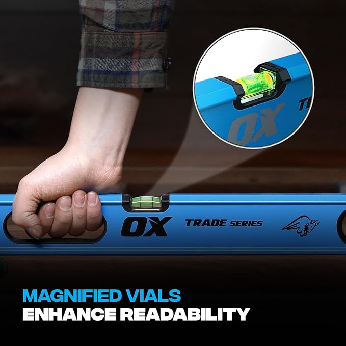 OX Tools Trade Series 4ft Non Magnetic Box Beam Levels - 48 inch Level Aluminum Body Level Hand Tools - Magnified Vials, Shock Absorbing End Cap, Soft Grip Handle Leveler Tool OX-T024212