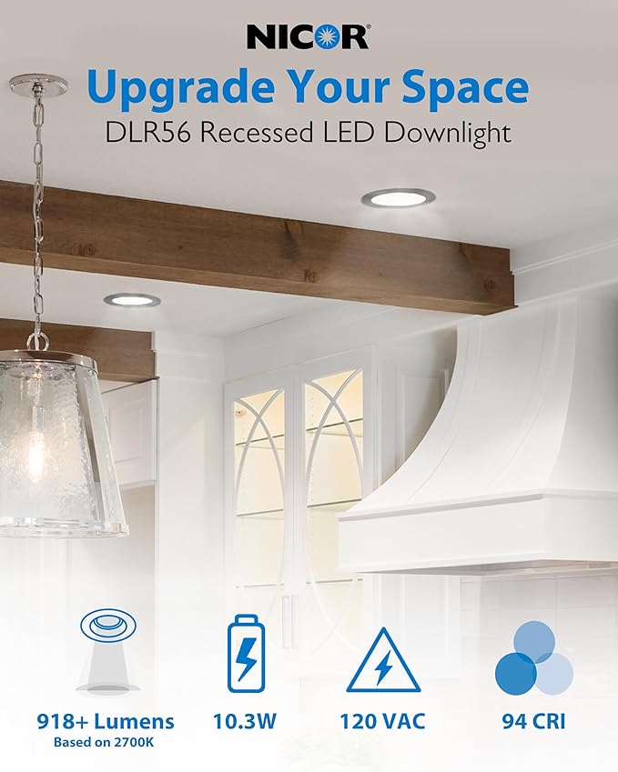 NICOR DLR56609120SNK DLR56(v6) 5/6-inch Nickel 900 Lumen Selectable Recessed LED Downlight