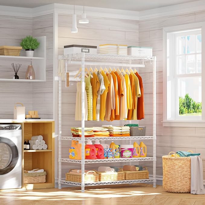 Ulif H4 Plus Garment Rack, 4-Tier Portable Clothes and Clothing Rack for Bedroom and Cloakroom, Closet Storage and Organizer Wardrobe System, 45" W x 14" D x 76.4" H, Load 522lbs, White