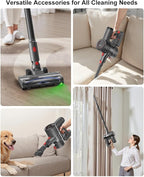 Cordless Vacuum Cleaner, 6-in-1 Lightweight Stick Vacuum with 45mins Runtime, LED Display & Light, Self-Standing, Rechargeable Cordless Vacuum for Carpet, Tile, Pet Hair, Hardwood Floors (Black)