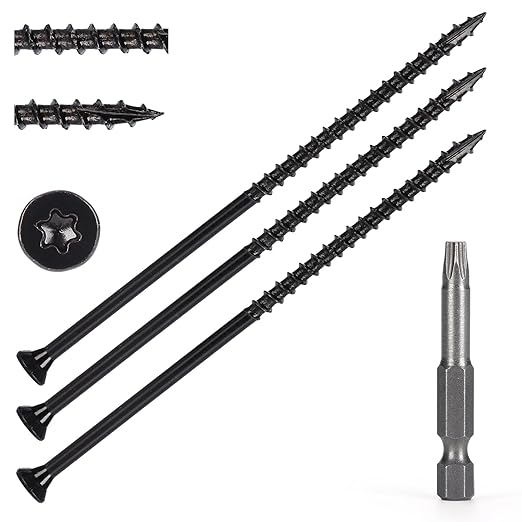 Wood Screws #10 x 5’’, T25 Star Torx Drive Flat Head Deck Screws, Black, 42Pcs (1lb)